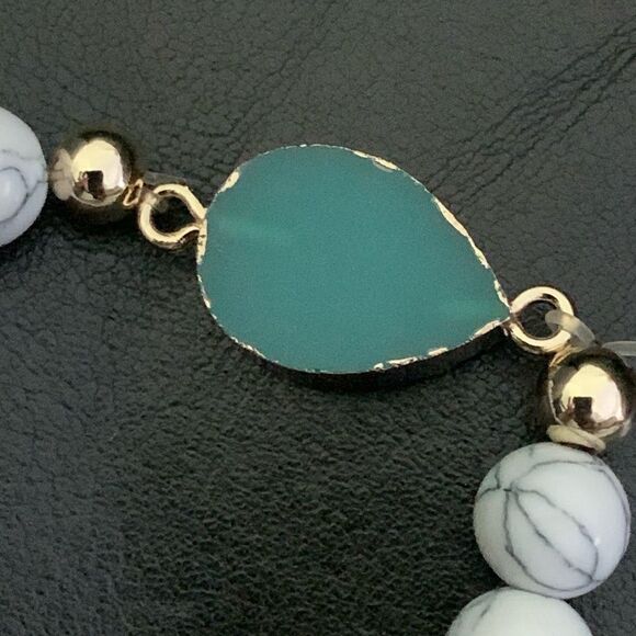 Teal Blue Stone Bracelet - Faux Drusy Druzy Quartz, Howlite Beads- Stretch NEW - Picture 10 of 10
